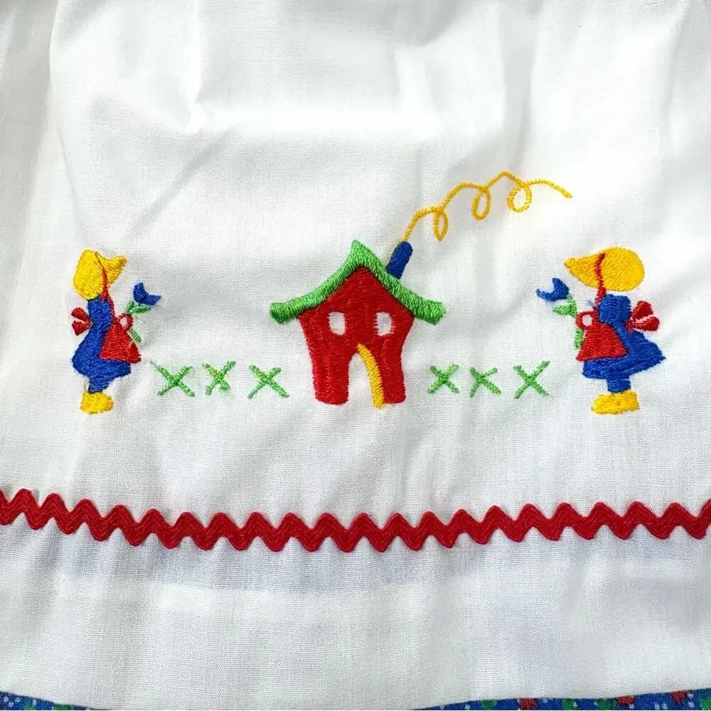 VTG Mayfair Apron Dress Set Size 12 Mo Blue Floral Cottagecore Prairie Photos